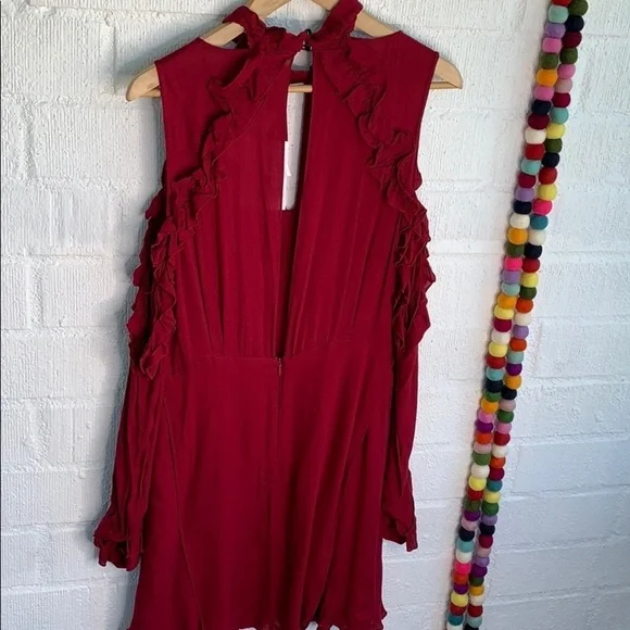 IRO Ruffle Cold Shoulder Layered Open Back Long Sleeve Mock Neck Dress - Picture 7 of 11